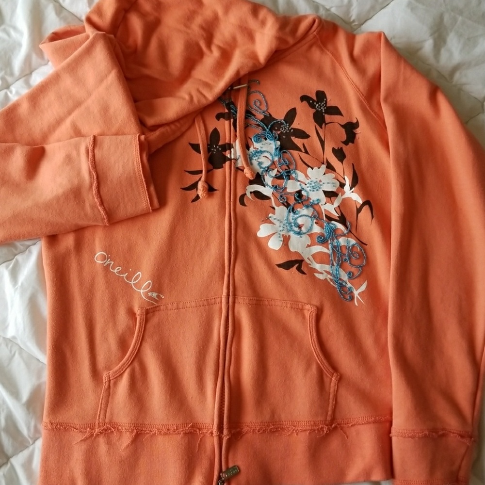O'Neill- Salmon Pink Beaded Sweatshirt